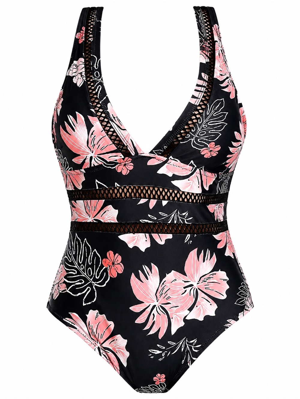 Women’s Black Floral One-Piece Swimsuit with Pink Print new without tags